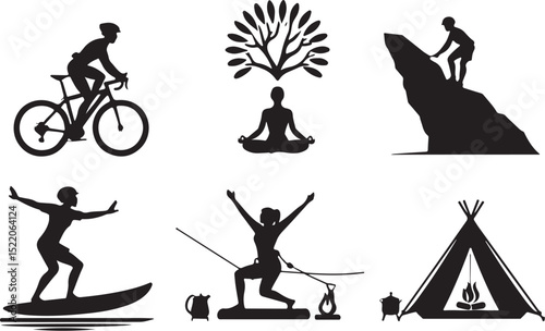 Yoga & Outdoor Adventure Silhouette Vector Collection

