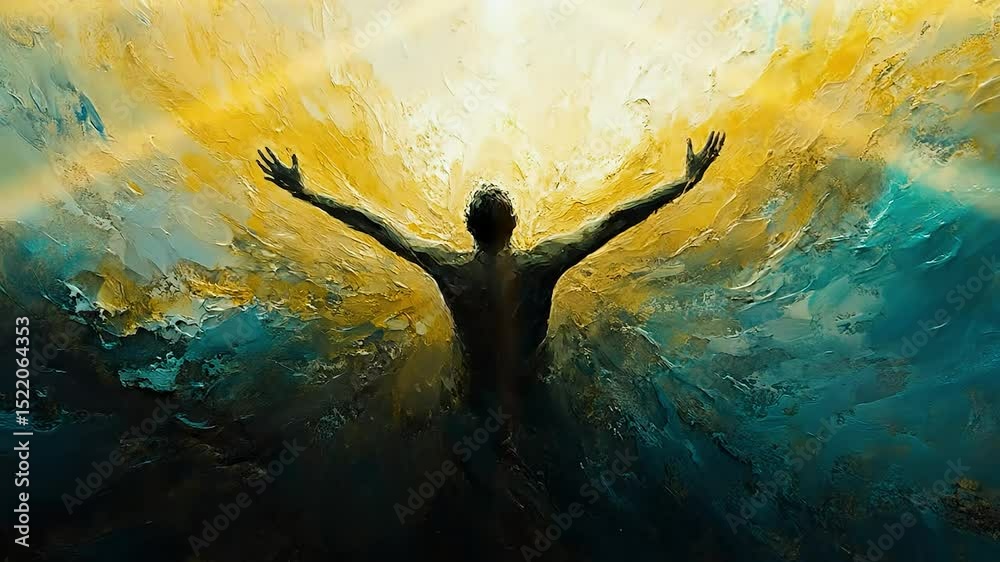 Man Raising Arms in Golden Light
