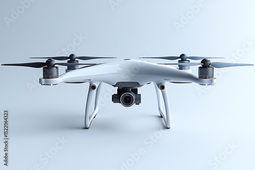 White Drone Mockup with Camera on Light Blue Background

