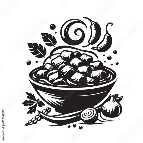 Hearty Steaming Beef Stroganoff or Stew with Garnish