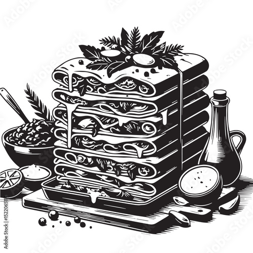 Stacked Lasagna with Rich Ingredients and Condiments