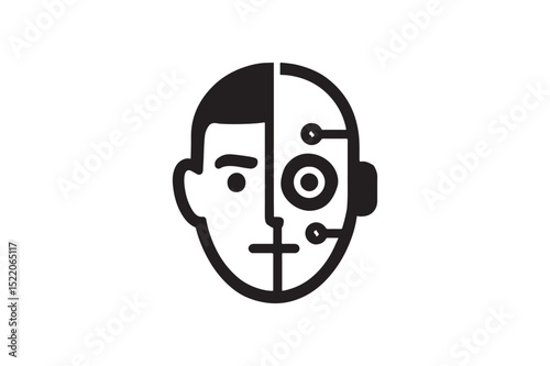 Bionic Worker Face icon silhouette vector with white background