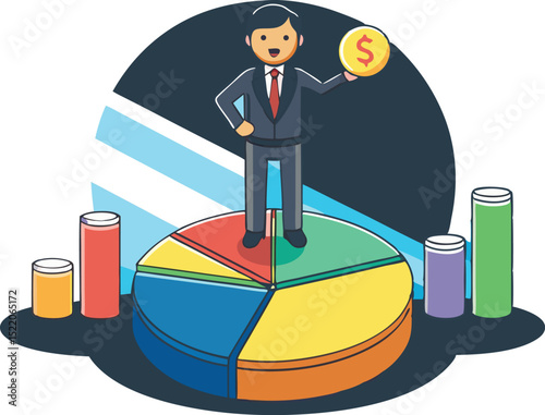 Businessman with chart for business success concept illustration