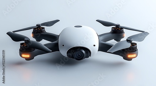 Compact White Drone Mockup with Orange Lights and Camera

