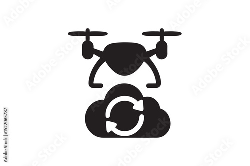 Cloud Drone Sync icon silhouette vector with white background