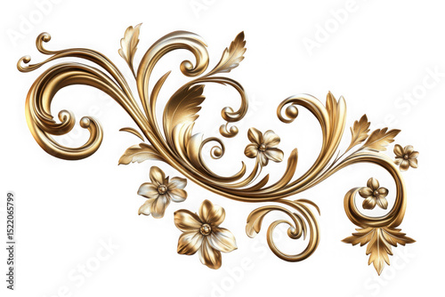 Elegant golden filigree ornament with floral accents detailed design vector illustration decorative swirls isolated on transparent background