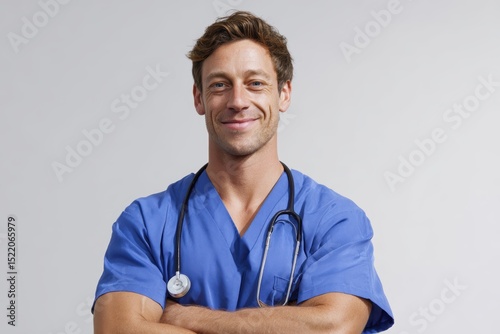Portrait of male nurse crossing arms, proud healthcare worker