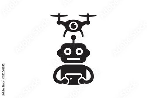 Drone Pilot Bot icon silhouette vector with white background