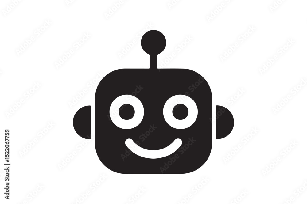 Fototapeta premium Friendly Robot Face icon silhouette vector with white background