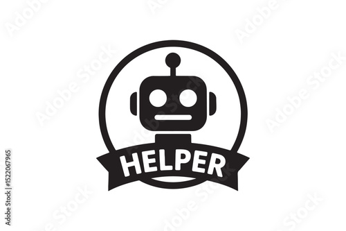 Helper Robot Badge icon silhouette vector with white background