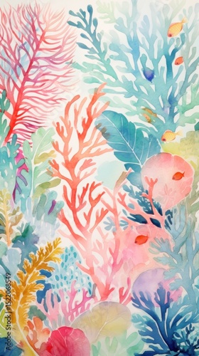Fototapeta Naklejka Na Ścianę i Meble -  Watercolor of a coral reef pattern painting outdoors.