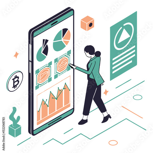 Businesswoman and smartphone with data visualization
