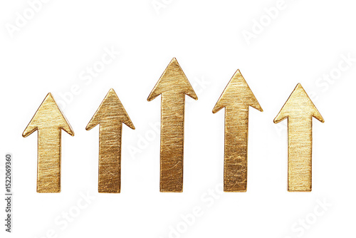 Golden arrows upward trend growth success directional signs navigation graphic resource isolated on transparent background
