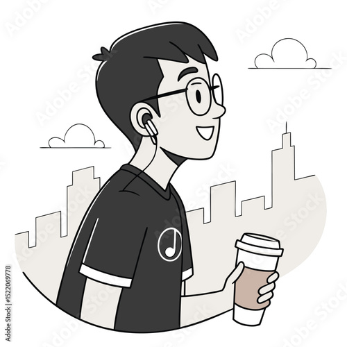 Man walking city enjoying coffee