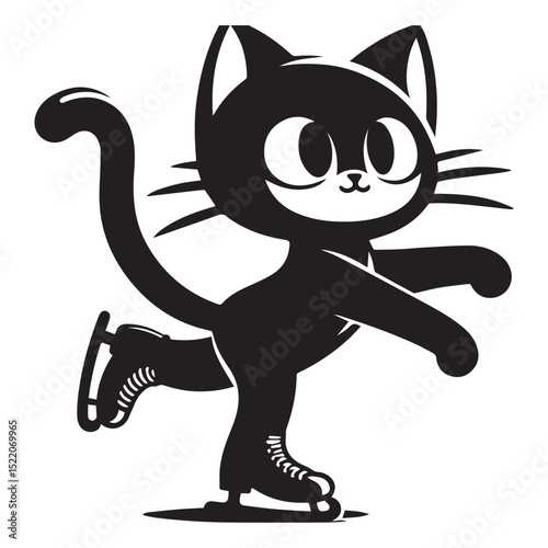 Cat skating silhouette vector