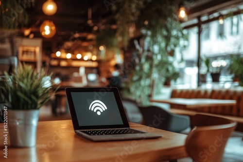 Wi-Fi hotspot lines extending from phone to laptop in co-working space