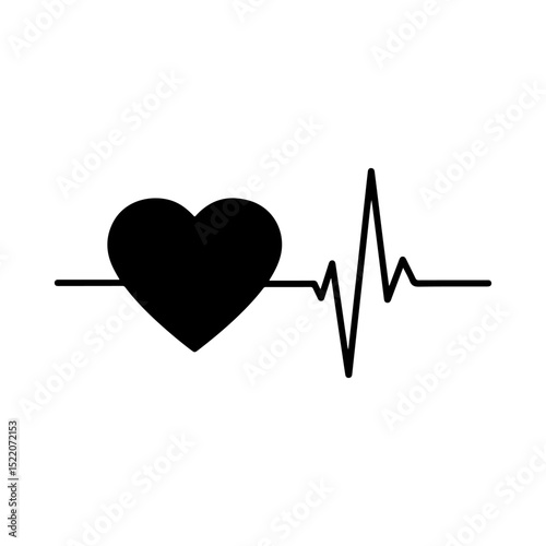 Heartbeat and Heart silhouette icon vector flat design on white background