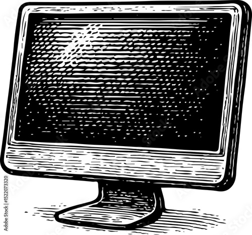 Vintage-style desktop monitor in a sketch, suitable for office and workspace design
