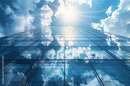 Ultra Quality Image of Modern Office Building with Glass Reflecting Sunlight