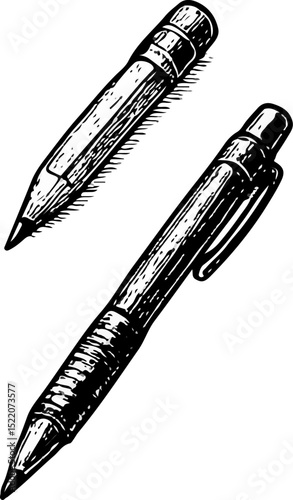 Click-style ballpoint pen in classic sketch illustration, used for everyday writing