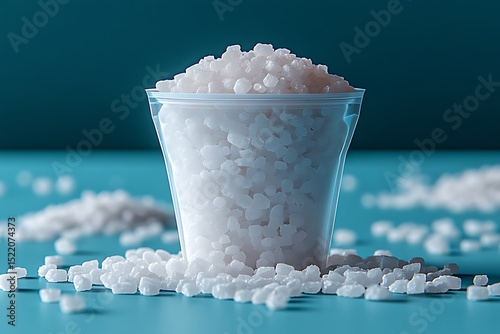 Clear Cup Mockup with Granular White Substance on Turquoise Background

