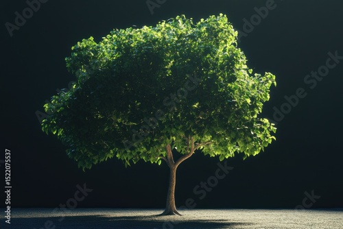 Tree rendered in modern CGI style, slowly growing with animated lighting