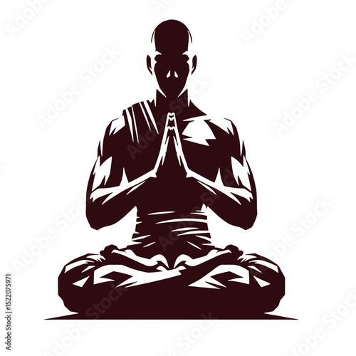  Silhouette of a person meditating in lotus pose with hands in prayer mudra.
