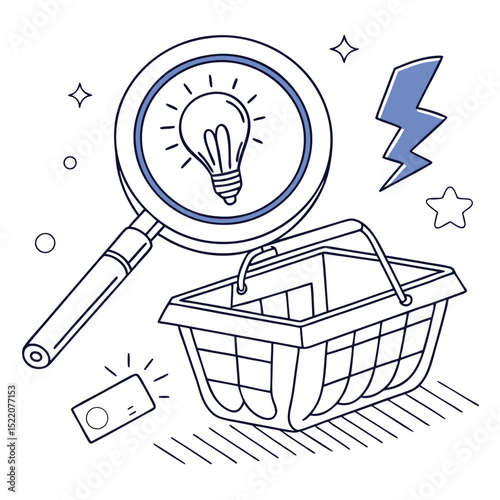 Shopping basket magnifying glass idea illustration