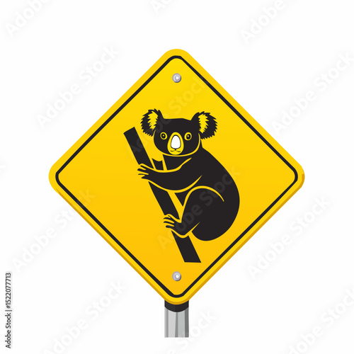 Vector wildlife warning sign featuring a koala in tree habitat