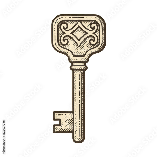 Wallpaper Mural Antique key with ornate design, showcasing intricate patterns and vintage style, evokes sense of history and mystery. This unique piece is perfect for collectors and enthusiasts Torontodigital.ca