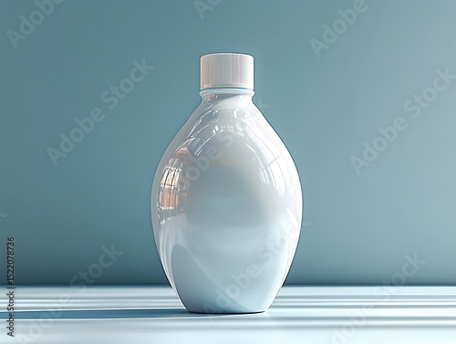 White Plastic Bottle Mockup with Rounded Shape on Blue Background

