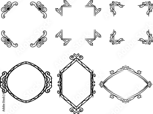 three corner ornaments and three luxury vintage ornaments with unique motifs
