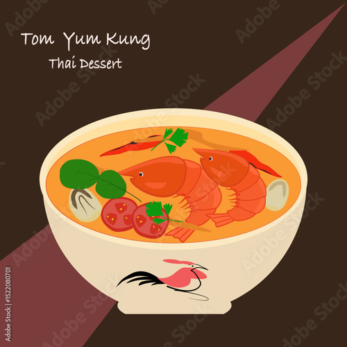 Tom Yum Kung Nam Khon, a famous Thai food with food illustrations
