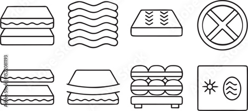 Mattress and Bedding Icons in Minimal Line Style for Home and Comfort