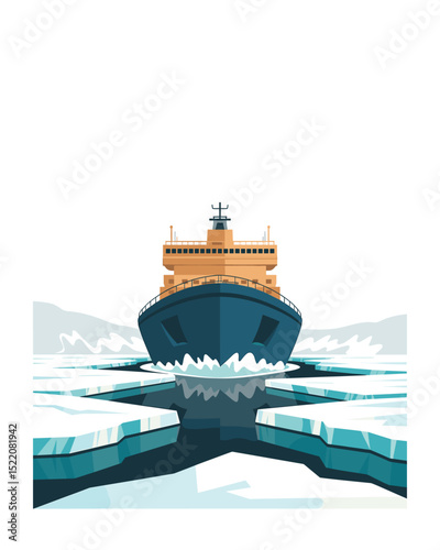 Icebreaker ship breaking through arctic ice