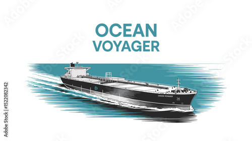 Ocean voyager cargo ship illustration sketch
