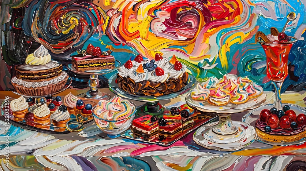 Fototapeta premium Colorful still life of desserts and pastries