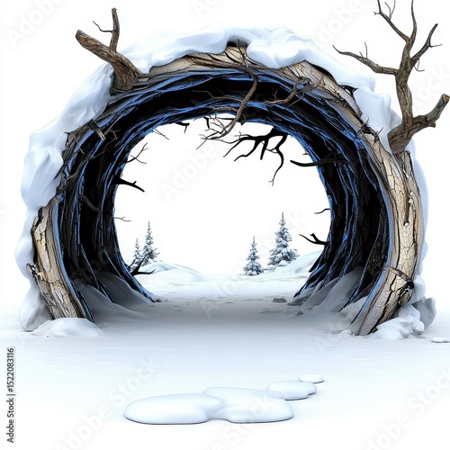 Mysterious Snowy Archway Through Winter Landscape