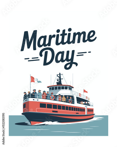 Maritime day celebration ferry boat passengers travel illustration