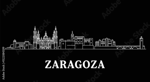 Zaragoza Skyline Cityscape outline Spain Landmark.