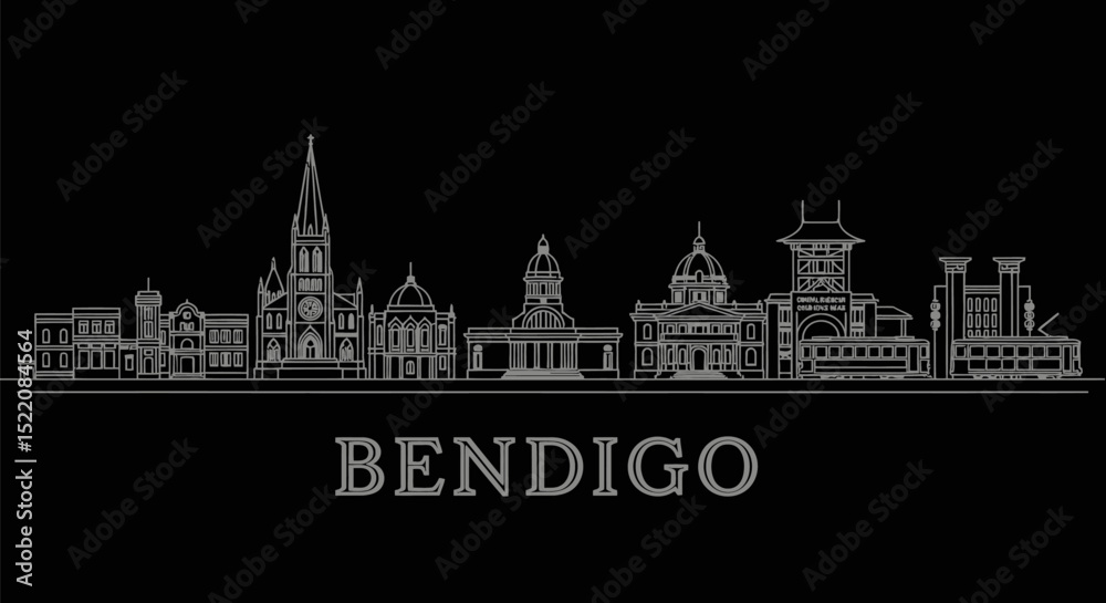 Fototapeta premium Bendigo City Skyline Silhouette Vector.