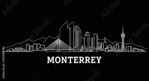 Monterrey with Mexico, Skyline Outline, Cityscape, and Black.