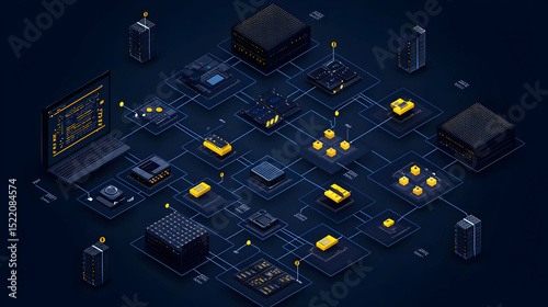 Dark Isometric Technology Illustration