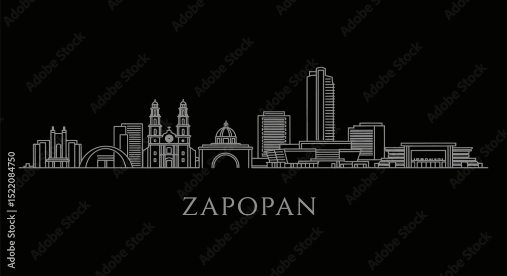 Obraz premium Zapopan Skyline Outline with Mexico Cityscape, and Minimal.