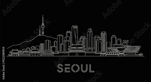 Seoul Skyline Outline with Korea, Cityscape, and Architecture.