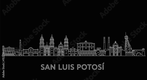 San Luis Potosi Skyline Silhouette with Mexico.