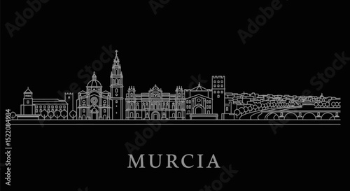 Murcia Spain Skyline with White Line, and Black Background.