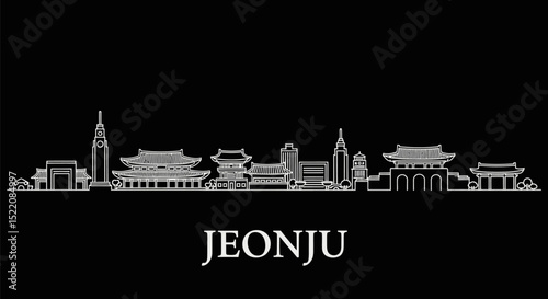 Jeonju with South Korea Skyline Outline Cityscape.
