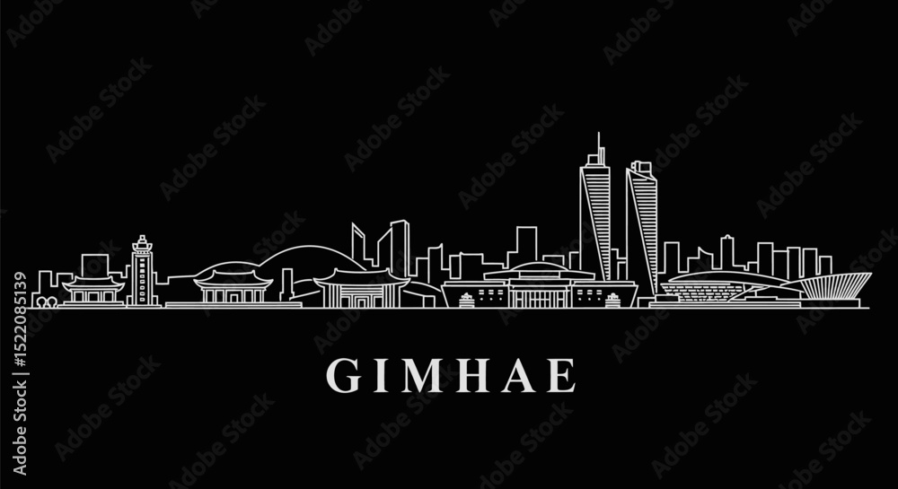 Fototapeta premium Gimhae skyline with South Korea, and vector silhouette.