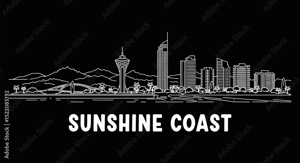 Fototapeta premium Sunshine Coast Skyline Vector with Minimal, and Black.